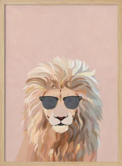 Cool Cat Lion - Stretched Canvas, Poster Or Fine Art Print(Cool Cat Lion Stretched Canvas Poster Or Fine Art Print) -Heart Wall Art Store pictufy light wood 50x70 2410023