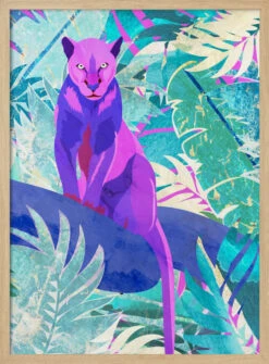 Pink Panther In The Neon Jungle - Stretched Canvas, Poster Or Fine Art Print(Pink Panther In The Neon Jungle Stretched Canvas Poster Or Fine Art Print) -Heart Wall Art Store pictufy light wood 50x70 2425723
