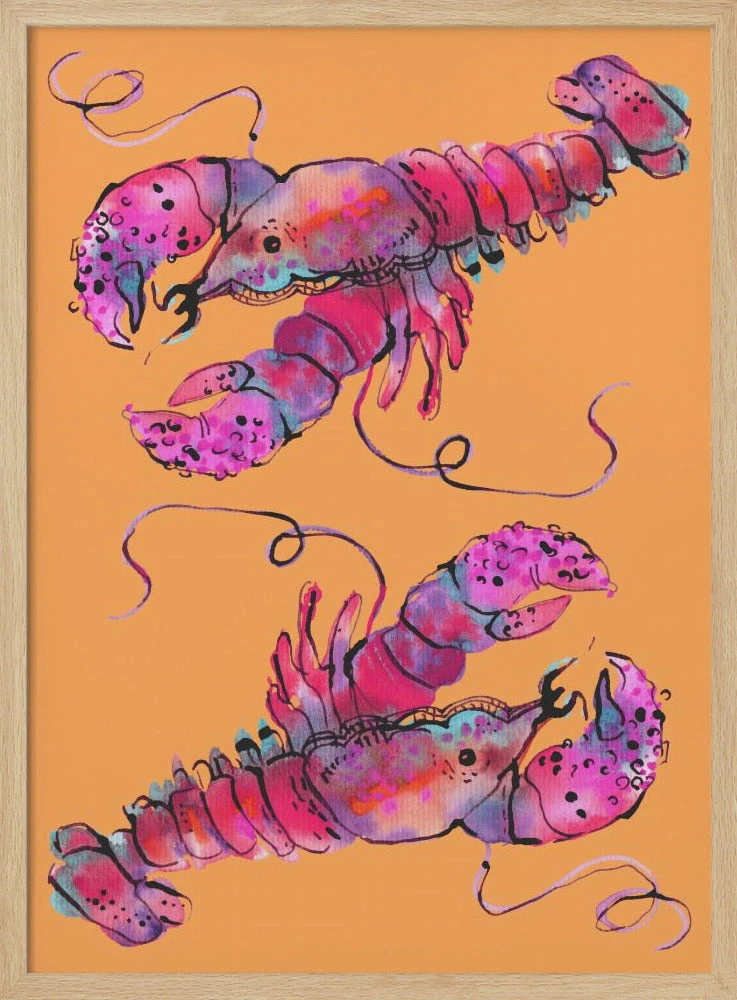 Lobsters On Orange - Stretched Canvas, Poster Or Fine Art Print(Lobsters On Orange Stretched Canvas Poster Or Fine Art Print) 3 Lobsters On Orange - Stretched Canvas, Poster Or Fine Art Print(Lobsters On Orange Stretched Canvas Poster Or Fine Art Print) - Image 3