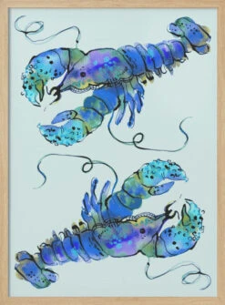 Lobsters On Azure - Stretched Canvas, Poster Or Fine Art Print(Lobsters On Azure Stretched Canvas Poster Or Fine Art Print) -Heart Wall Art Store pictufy light wood 50x70 2465099