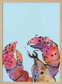 Lobster On Blue - Stretched Canvas, Poster Or Fine Art Print(Lobster On Blue Stretched Canvas Poster Or Fine Art Print) -Heart Wall Art Store pictufy light wood 50x70 2465107