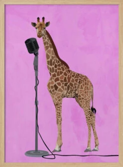 Giraffe Microphone Pink 01 - Stretched Canvas, Poster Or Fine Art Print(Giraffe Microphone Pink 01 Stretched Canvas Poster Or Fine Art Print) -Heart Wall Art Store pictufy light wood 50x70 2508547