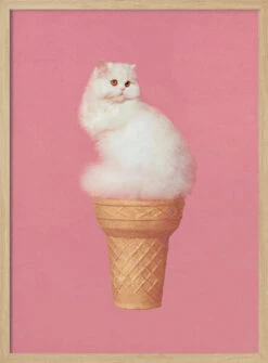 Cat Ice Cream - Pink - Stretched Canvas, Poster Or Fine Art Print(Cat Ice Cream Pink Stretched Canvas Poster Or Fine Art Print) -Heart Wall Art Store pictufy light wood 50x70 2733272