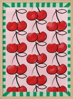 Red Cherries On A Pink - Stretched Canvas, Poster Or Fine Art Print(Red Cherries On A Pink Stretched Canvas Poster Or Fine Art Print) -Heart Wall Art Store pictufy light wood 50x70 2787951