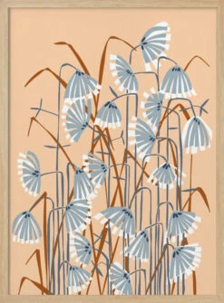 Linocut Flower Meadow Peach Fuzz - Stretched Canvas, Poster Or Fine Art Print(Linocut Flower Meadow Peach Fuzz Stretched Canvas Poster Or Fine Art Print) -Heart Wall Art Store pictufy light wood 50x70 2858533