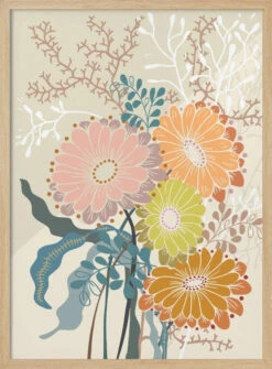 Springtime Daisies Earthy Tones - Stretched Canvas, Poster Or Fine Art Print(Springtime Daisies Earthy Tones Stretched Canvas Poster Or Fine Art Print) -Heart Wall Art Store pictufy light wood 50x70 2858549