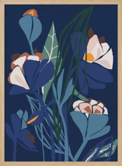 Florals At Night – Modern Illustration - Stretched Canvas, Poster Or Fine Art Print(Florals At Night Modern Illustration Stretched Canvas Poster Or Fine Art Print) -Heart Wall Art Store pictufy light wood 50x70 2860390