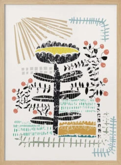 Block Print Bold Flower - Stretched Canvas, Poster Or Fine Art Print(Block Print Bold Flower Stretched Canvas Poster Or Fine Art Print) -Heart Wall Art Store pictufy light wood 50x70 2872764