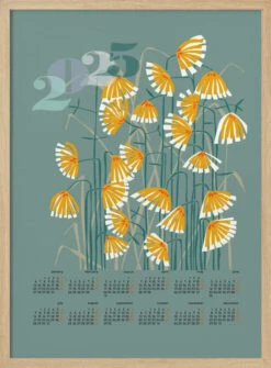 Calendar 2025 Linocut Flowers Green - Stretched Canvas, Poster Or Fine Art Print(Calendar 2025 Linocut Flowers Green Stretched Canvas Poster Or Fine Art Print) -Heart Wall Art Store pictufy light wood 50x70 2910812
