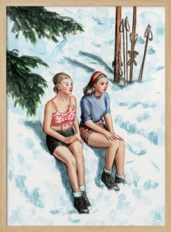 Two Skiers Sunbathing - Stretched Canvas, Poster Or Fine Art Print(Two Skiers Sunbathing Stretched Canvas Poster Or Fine Art Print) -Heart Wall Art Store pictufy light wood 50x70 2912042