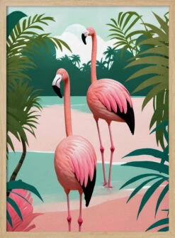 Tropical Flamingo Paradise - Stretched Canvas, Poster Or Fine Art Print(Tropical Flamingo Paradise Stretched Canvas Poster Or Fine Art Print) -Heart Wall Art Store pictufy light wood 50x70 2983483