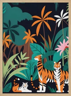 Tropical Tiger Trio - Stretched Canvas, Poster Or Fine Art Print(Tropical Tiger Trio Stretched Canvas Poster Or Fine Art Print) -Heart Wall Art Store pictufy light wood 50x70 2998646