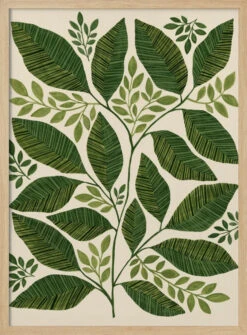 Striped Leaves Branch - Stretched Canvas, Poster Or Fine Art Print(Striped Leaves Branch Stretched Canvas Poster Or Fine Art Print 1) -Heart Wall Art Store pictufy light wood 50x70 3165020