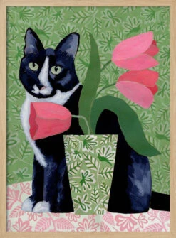 Barry With Pink Tulips And Pattern - Stretched Canvas, Poster Or Fine Art Print(Barry With Pink Tulips And Pattern Stretched Canvas Poster Or Fine Art Print) -Heart Wall Art Store pictufy light wood 50x70 3167119