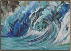 Blue Wawe - Stretched Canvas, Poster Or Fine Art Print(Blue Wawe Stretched Canvas Poster Or Fine Art Print) -Heart Wall Art Store pictufy light wood floating frame canvas horizonta 2786437