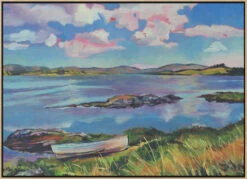 Boat On The Lake - Stretched Canvas, Poster Or Fine Art Print(Boat On The Lake Stretched Canvas Poster Or Fine Art Print 1) -Heart Wall Art Store pictufy light wood floating frame canvas horizonta 2786576