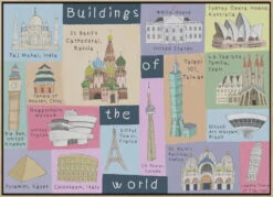 Buildings Of The World Illustrated By Artist Carla Daly - Stretched Canvas, Poster Or Fine Art Print(Buildings Of The World Illustrated By Artist Carla Daly Stretched Canvas Poster Or Fine Art Print) -Heart Wall Art Store pictufy light wood floating frame canvas horizonta 2890468
