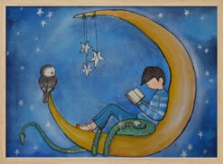 Boyreadingonmoon - Stretched Canvas, Poster Or Fine Art Print(Boyreadingonmoon Stretched Canvas Poster Or Fine Art Print) -Heart Wall Art Store pictufy light wood horizontal 50x70 2593122