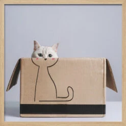 Cat In The Box - Square Stretched Canvas, Poster Or Fine Art Print(Cat In The Box Square Stretched Canvas Poster Or Fine Art Print) -Heart Wall Art Store pictufy light wood square 50x70 1863064