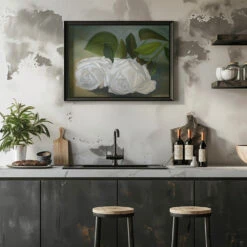 White Roses - Stretched Canvas, Poster Or Fine Art Print(White Roses Stretched Canvas Poster Or Fine Art Print) -Heart Wall Art Store pictufy rustic kitchen horizontal ratio 5x7 2575858
