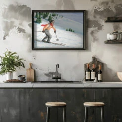 Downhill Skier - Stretched Canvas, Poster Or Fine Art Print(Downhill Skier Stretched Canvas Poster Or Fine Art Print) -Heart Wall Art Store pictufy rustic kitchen horizontal ratio 5x7 2912043
