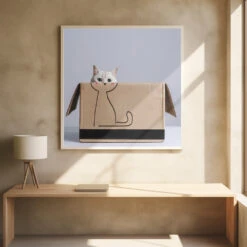 Cat In The Box - Square Stretched Canvas, Poster Or Fine Art Print(Cat In The Box Square Stretched Canvas Poster Or Fine Art Print) -Heart Wall Art Store pictufy square interiors bright desk ratio 1x1 1863064