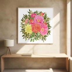 Colorful Nanette Floral Bouquet - Square Stretched Canvas, Poster Or Fine Art Print(Colorful Nanette Floral Bouquet Square Stretched Canvas Poster Or Fine Art Print) -Heart Wall Art Store pictufy square interiors bright desk ratio 1x1 2435348