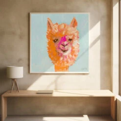 Orange Alpaca - Square Stretched Canvas, Poster Or Fine Art Print(Orange Alpaca Square Stretched Canvas Poster Or Fine Art Print) -Heart Wall Art Store pictufy square interiors bright desk ratio 1x1 2618756
