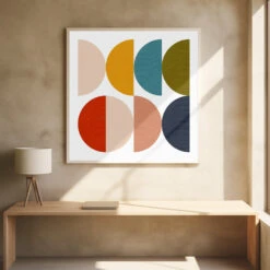 Mid Century Geometric Color Play - Square Stretched Canvas, Poster Or Fine Art Print(Mid Century Geometric Color Play Square Stretched Canvas Poster Or Fine Art Print) -Heart Wall Art Store pictufy square interiors bright desk ratio 1x1 2639798
