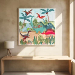 Dinosaurus - Square Stretched Canvas, Poster Or Fine Art Print(Dinosaurus Square Stretched Canvas Poster Or Fine Art Print) -Heart Wall Art Store pictufy square interiors bright desk ratio 1x1 2664482