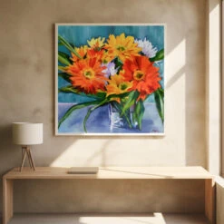 Flowers In Vase - Square Stretched Canvas, Poster Or Fine Art Print(Flowers In Vase Square Stretched Canvas Poster Or Fine Art Print) -Heart Wall Art Store pictufy square interiors bright desk ratio 1x1 2786462