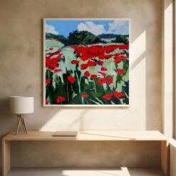 Poppies - Square Stretched Canvas, Poster Or Fine Art Print(Poppies Square Stretched Canvas Poster Or Fine Art Print) -Heart Wall Art Store pictufy square interiors bright desk ratio 1x1 2786670