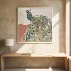 Peacock Salmon - Square Stretched Canvas, Poster Or Fine Art Print(Peacock Salmon Square Stretched Canvas Poster Or Fine Art Print) -Heart Wall Art Store pictufy square interiors bright desk ratio 1x1 2787386
