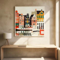 Amsterdam, Netherlands Houses 3 - Square Stretched Canvas, Poster Or Fine Art Print(Amsterdam Netherlands Houses 3 Square Stretched Canvas Poster Or Fine Art Print) -Heart Wall Art Store pictufy square interiors bright desk ratio 1x1 2839424