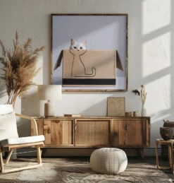 Cat In The Box - Square Stretched Canvas, Poster Or Fine Art Print(Cat In The Box Square Stretched Canvas Poster Or Fine Art Print) -Heart Wall Art Store pictufy square livingroom ratio 1x1 1863064