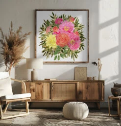 Colorful Nanette Floral Bouquet - Square Stretched Canvas, Poster Or Fine Art Print(Colorful Nanette Floral Bouquet Square Stretched Canvas Poster Or Fine Art Print) -Heart Wall Art Store pictufy square livingroom ratio 1x1 2435348