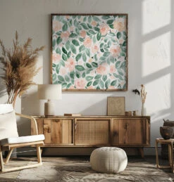 Miriam Flowers In Coral - Square Stretched Canvas, Poster Or Fine Art Print(Miriam Flowers In Coral Square Stretched Canvas Poster Or Fine Art Print) -Heart Wall Art Store pictufy square livingroom ratio 1x1 2436727