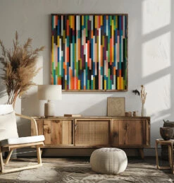 Stripes Retro Big - Square Stretched Canvas, Poster Or Fine Art Print(Stripes Retro Big Square Stretched Canvas Poster Or Fine Art Print) -Heart Wall Art Store pictufy square livingroom ratio 1x1 2552883