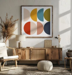Mid Century Geometric Color Play - Square Stretched Canvas, Poster Or Fine Art Print(Mid Century Geometric Color Play Square Stretched Canvas Poster Or Fine Art Print) -Heart Wall Art Store pictufy square livingroom ratio 1x1 2639798
