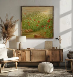 Daisies AndPoppies - Square Stretched Canvas, Poster Or Fine Art Print(Daisies And Poppies Square Stretched Canvas Poster Or Fine Art Print) -Heart Wall Art Store pictufy square livingroom ratio 1x1 2659987