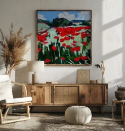 Poppies - Square Stretched Canvas, Poster Or Fine Art Print(Poppies Square Stretched Canvas Poster Or Fine Art Print) -Heart Wall Art Store pictufy square livingroom ratio 1x1 2786670