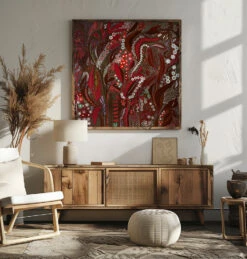 Crimson Isle’s Verdant Secret - Square Stretched Canvas, Poster Or Fine Art Print(Crimson Isle S Verdant Secret Square Stretched Canvas Poster Or Fine Art Print) -Heart Wall Art Store pictufy square livingroom ratio 1x1 2847086