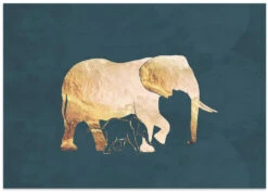 Gold Elephants Turquoise - Stretched Canvas, Poster Or Fine Art Print(Gold Elephants Turquoise Stretched Canvas Poster Or Fine Art Print) -Heart Wall Art Store poster landscape 2991354