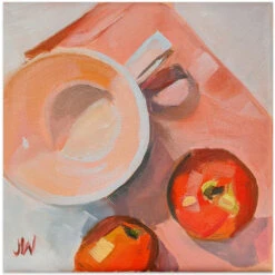 Peach Tea Cup - Square Stretched Canvas, Poster Or Fine Art Print(Peach Tea Cup Square Stretched Canvas Poster Or Fine Art Print)