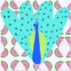 Electric Peacock With Watermelon Pattern By Artist Carla Daly - Square Stretched Canvas, Poster Or Fine Art Print(Electric Peacock With Watermelon Pattern By Artist Carla Daly Square Stretched Canvas Poster Or Fine Art Print)